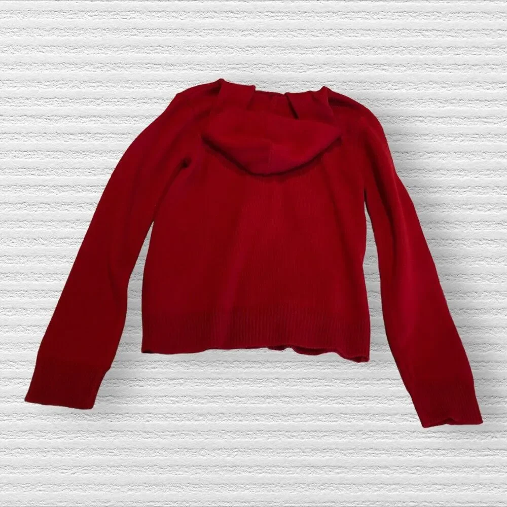 Chaps Large 12-14 Red Knit Full Zip Hooded Sweater Holiday Christmas